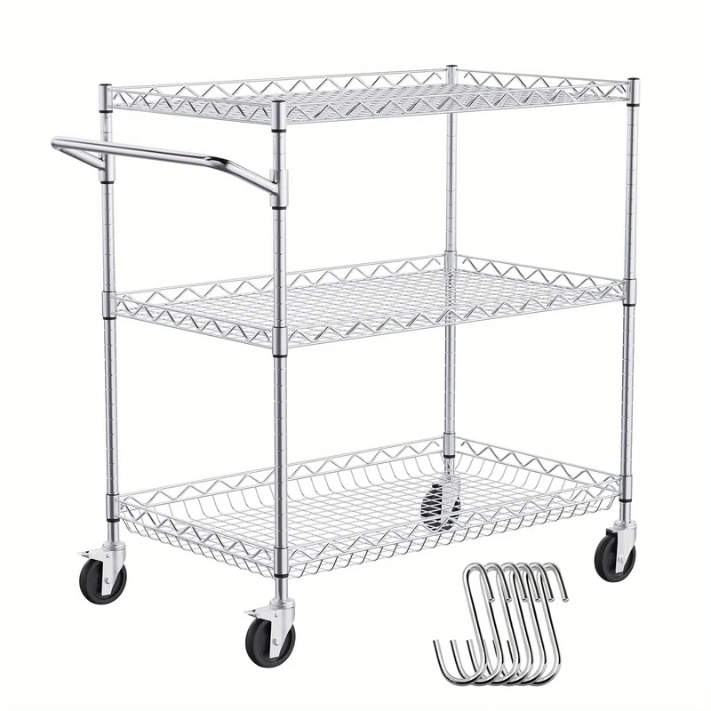 Keukentrolley – Serveerwagen – Opbergwagen – Keukenwagen – Rolwagen – 3 Lagen Carbonstaal – 300 kg Draagkracht – 76x46x82 cm