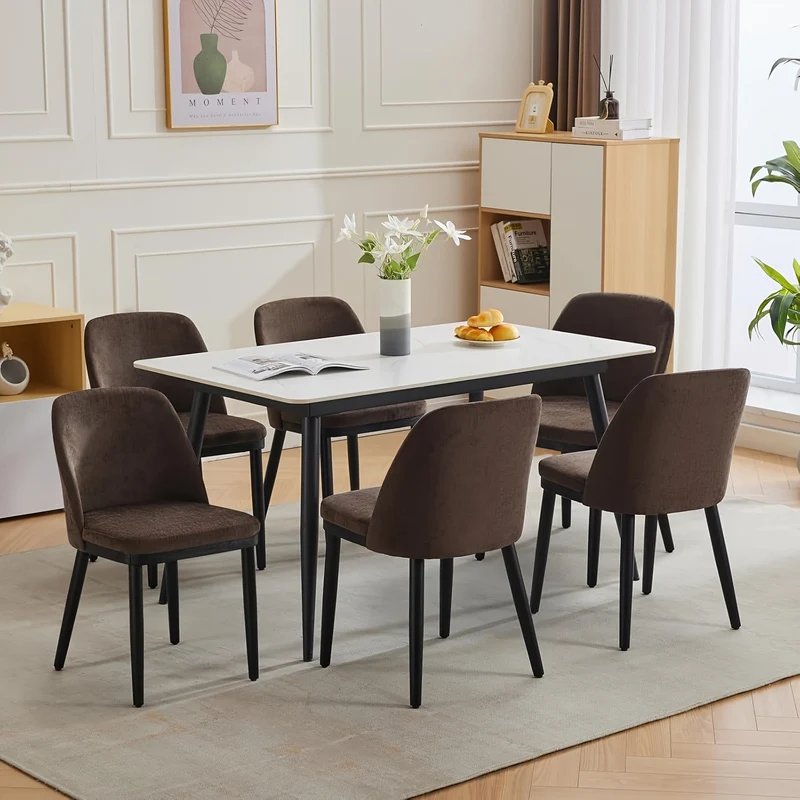 Eetkamerstoelen Set 6 – Stoelen, Keukenstoelen, Dining Chairs, Lunchstoelen – Modern Design – Dikke Kussens – Linnen Bekleding – Kunsthouten Poten – Comfortabel – Duurzaam