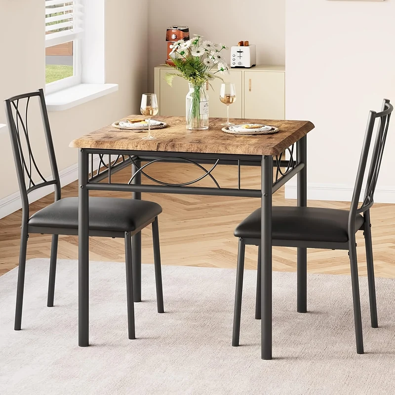 Eettafelset – Tafel Met Stoelen – Dining Set – Eetkamerset – Keukenmeubel – Vintage Bruin – Comfortabele Gestoffeerde Stoelen – Stevig MDF Met Metaal Frame