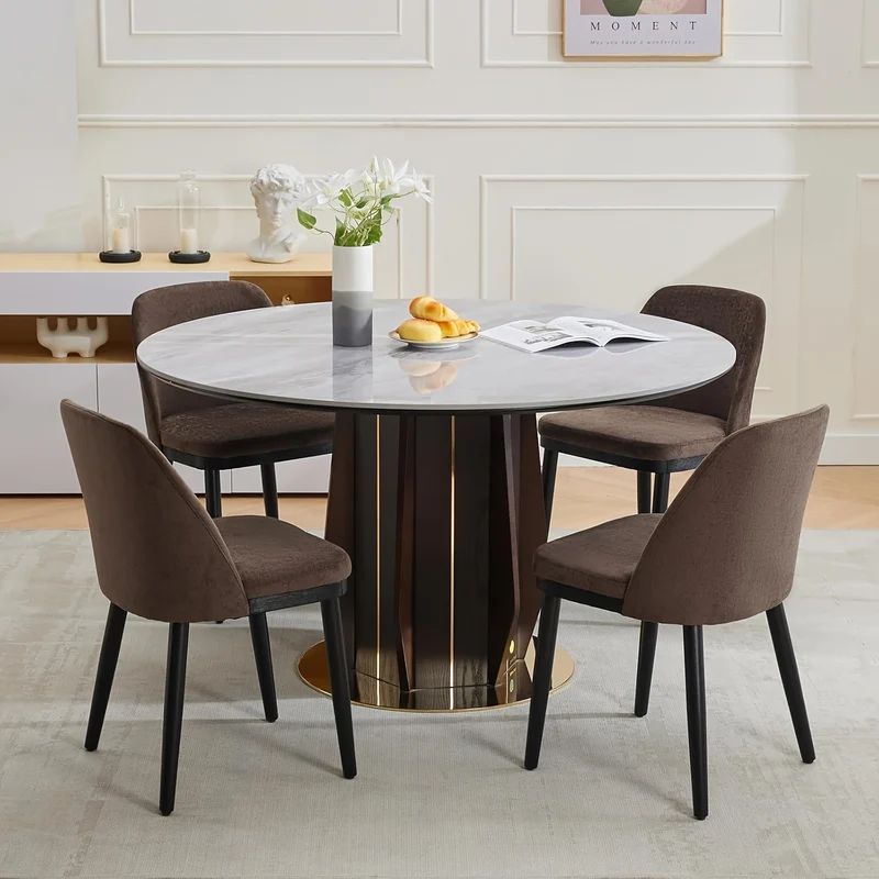 Eetkamerstoelen Set Van 4 – Stoelen – Zitmeubels – Keukenstoelen – Design Stoelen – Modern Design – Dikke Schuimkussens – Kunsthouten Poten – Bruin Linnen