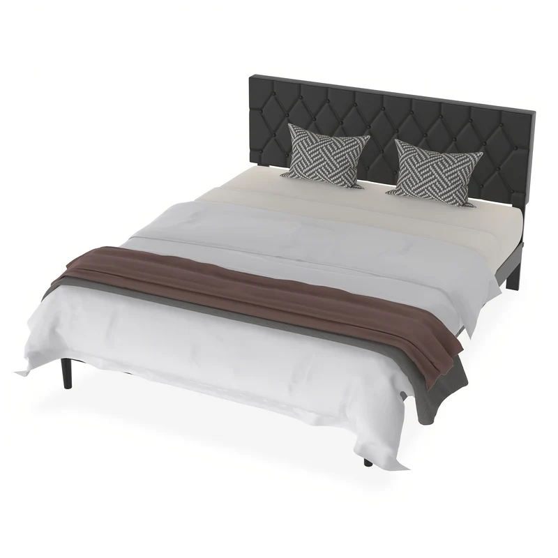 Gestoffeerd Bed – Bedframe – Slaapbank – Boxspring – Ledikant – Zachte Stof Bekleding – Max. Draagkracht 300 Kg – Zwart – 160x200 cm