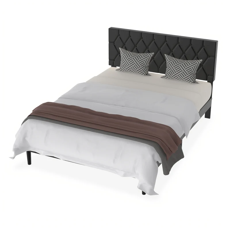 Gestoffeerd Bed – Bedframe – Slaapbed – Boxspring – Ledikant – Zwart – Licht En Zacht Stof – Maximaal Gewicht 300 Kg