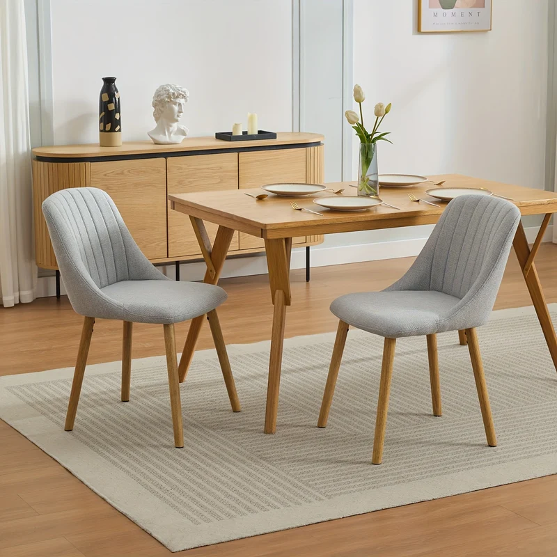 Eetkamerstoelen – Stoelen – Kuipstoelen – Keukenstoelen – Bureau Stoelen – Set van 2 Grijs – Polyester Bekleding – Houten Poten – Afmetingen 43x50x81 cm