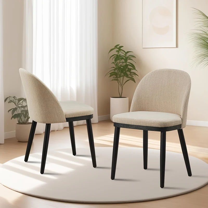 Eetkamerstoelen – Stoelen – Keukenstoelen – Set Van 2 – Beige – Modern Design – Dikke Schuimkussens – Houten Poten