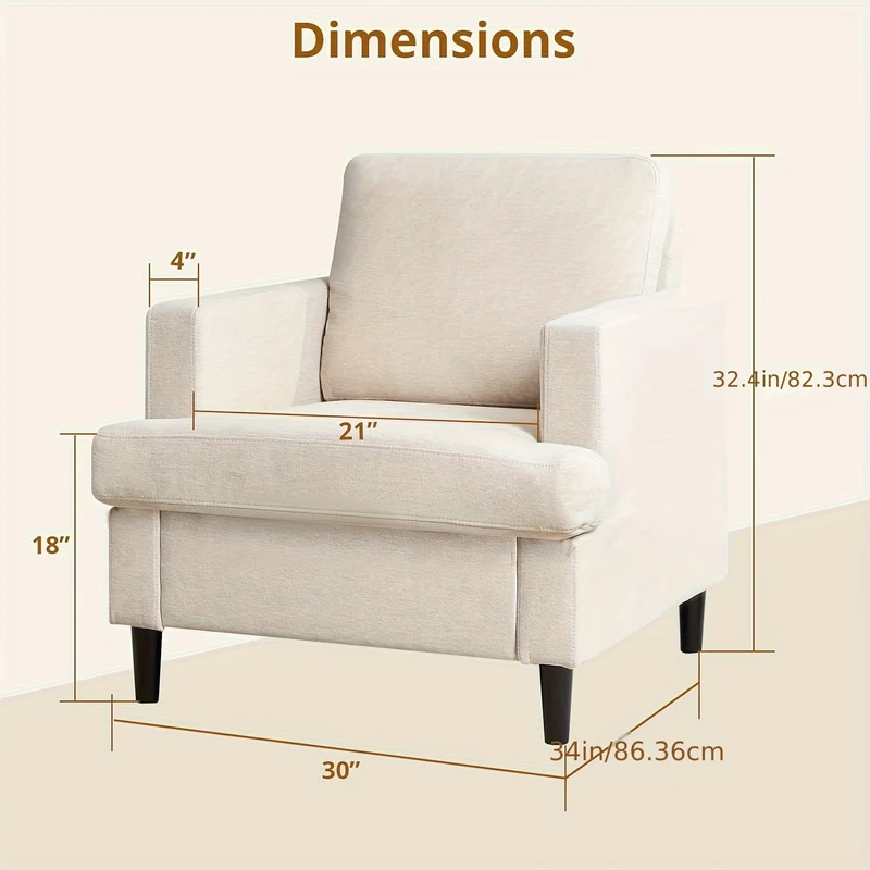 Beige Accentstoel – Slaapkamerstoel – Woonkamerstoel – Eetkamerstoel – Fauteuil – Linnen Bekleding – Stevig Metalen Frame – Mid-Century Design – Comfortabel Schuimkussen – Gemakkelijk Zelf Te Monteren