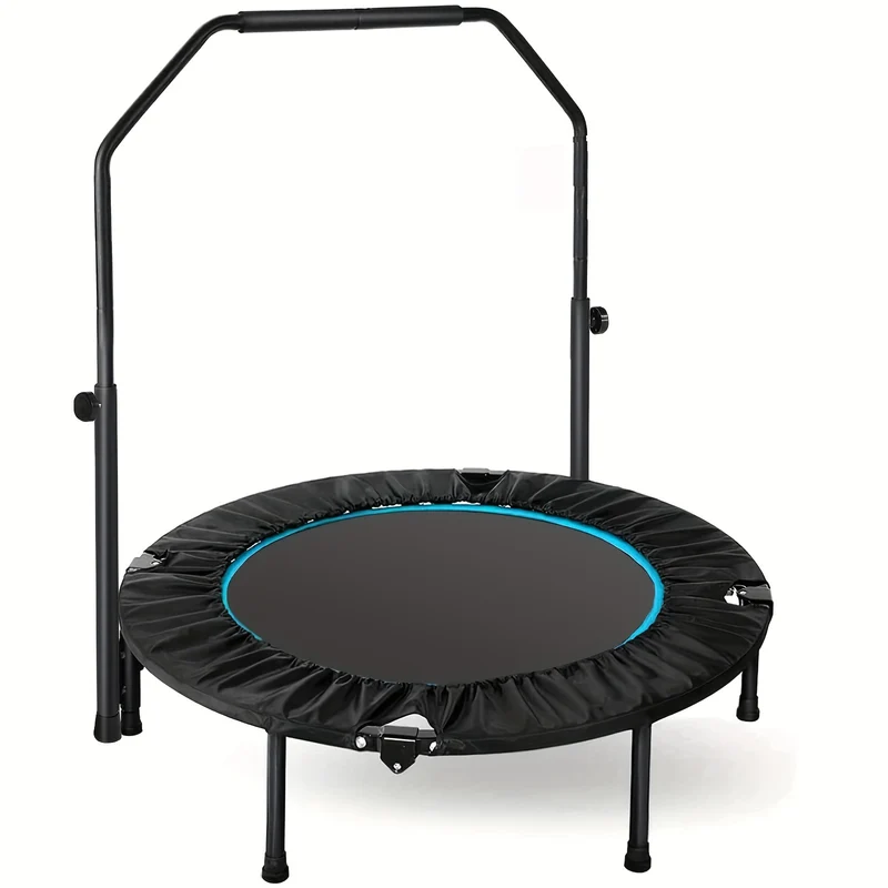 Indoor Trampoline – Fitness Trampoline – Springmat – Trainingsapparaat – Jumping Trampoline – Opvouwbaar – Diameter 101 cm – Verstelbare Handrail Hoogte – Belastbaar Tot 150 kg