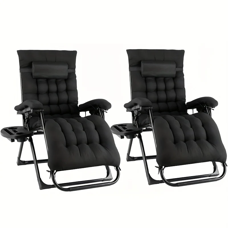 Tuinstoelen – Vouwstoelen – Ligstoelen – Tuinstoelset – Campingstoelen – Extra Groot – Verstelbare Rugleuning Met Hoofdsteun – Zwart Geborsteld Stof