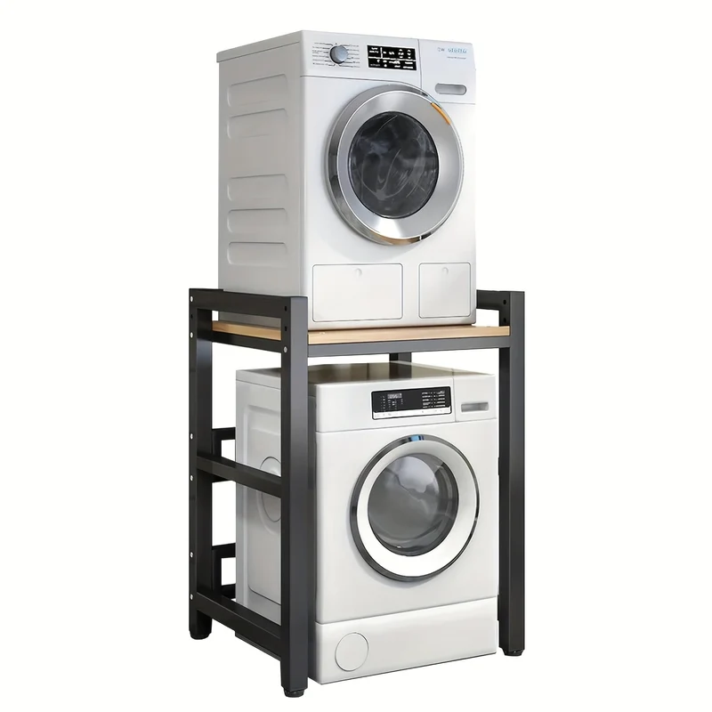 Verhoogde Plank Voor Op De Wasmachine – Wasmachineplank – Opbergrek – Wasmandhouder – Waskameropberger – Verstelbare Hoogte – Draagkracht 350 Kg – Walnootblad Matzwarte Poten