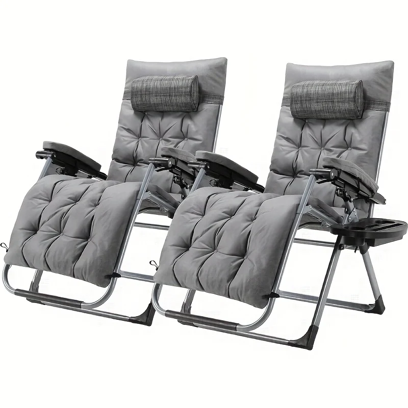 Ligstoel – Tuinstoel – Ligbed – Relaxstoel – Zonnezetel – Opvouwbaar – Verstelbaar – Inclusief Hoofdsteun & Drinkhouder – Extra Groot & Comfortabel Met Afneembaar Kussen – Grijs