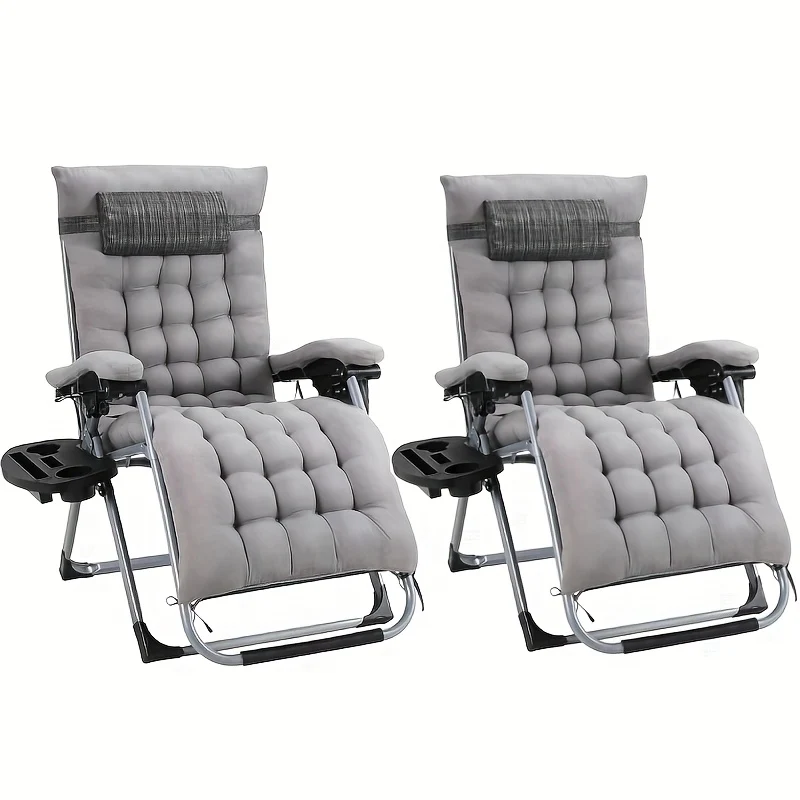 Inklapbare Ligstoelen – Tuinstoelen – Loungestoelen – Strandstoelen – Balkonstoelen – Set Van 2 Grijs Geborsteld – Verstelbare Rugleuning – Afneembare Comfortabele Kussens