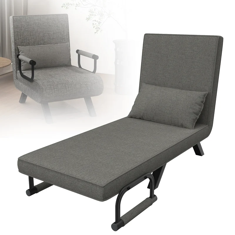 3-in-1 Relaxfauteuil – Slaapbank – Relaxstoel – Ligstoel – Inklapbare Fauteuil – Verstelbare Rugleuning – Linnen Bekleding – Stevig Stalen Frame – Max Belastbaar 200 kg – Donkergrijs