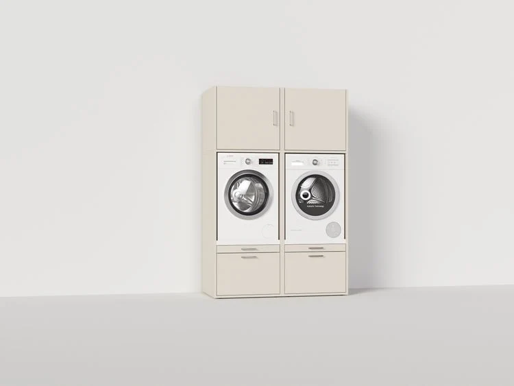 Wastoren kastenwandset droger naast wasmachine+lades beige 65x134x207cm