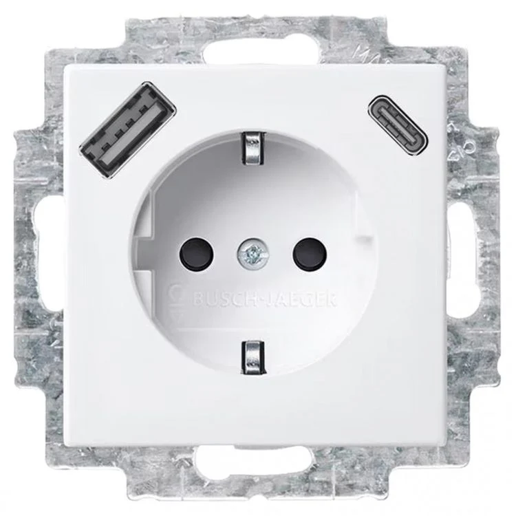 Busch-Jaeger stopcontactdoos met USB A/C 3-voudig randaarde polar wit