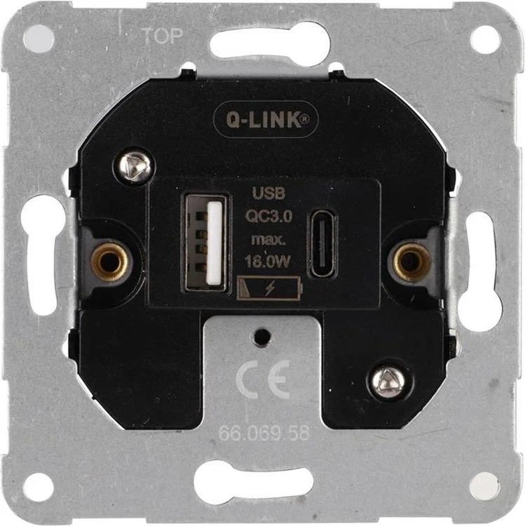Q-Link inbouw stopcontactdoos met USB A/C 1-voudig zwart