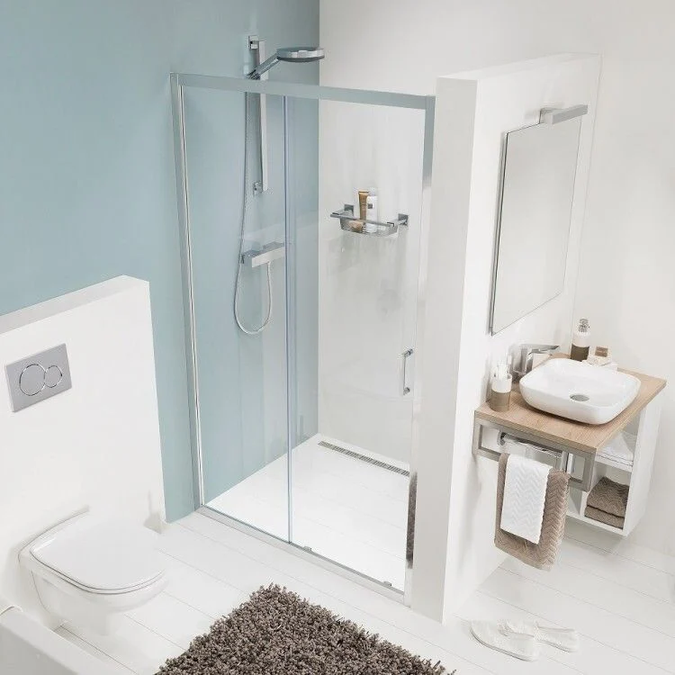 Sealskin Compact Schuifdeur in nis, 1400 mm, 6 mm helder veiligheidsglas
