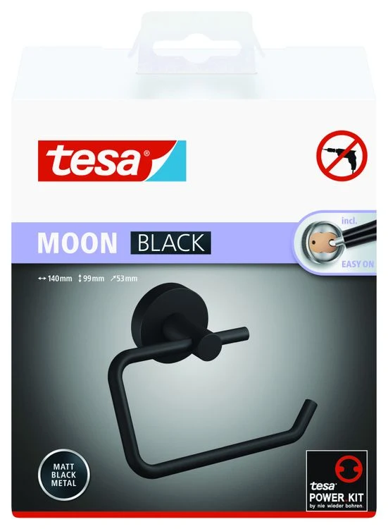 Tesa Moon toiletrolhouder rond metaal lijm kit zwart