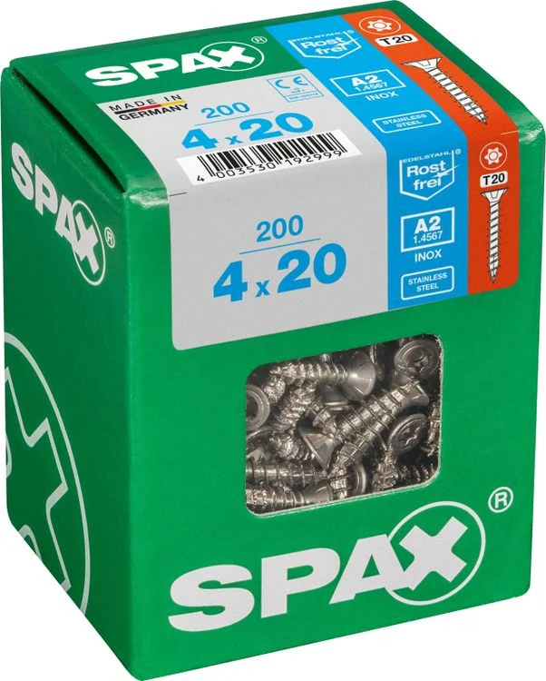 Spax A2 schroef T-star plus verzonken kop 4x20mm 200st