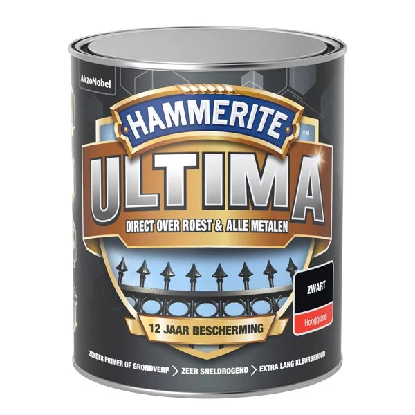 Hammerite Ultima metaallak hoogglans zwart 750ml