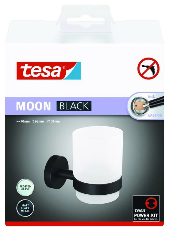Tesa Moon bekerhouder rond glas, metaal lijm kit zwart
