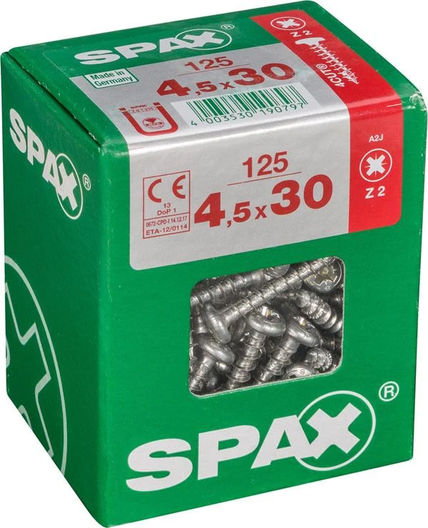 Spax schroef pozidrive bolkop 4,5x30mm 125st