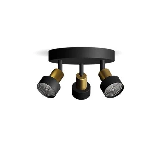 Philips opbouwspot Conduit zwart, messing 3-lichts