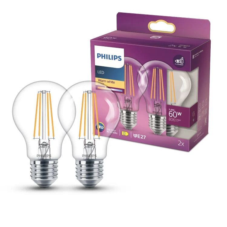Philips LED lamp kogel E27 helder ww 6W 806LM 2st