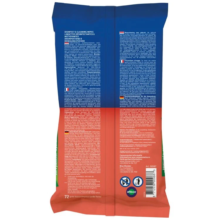 Blue Wonder desinfectie en cleaning wipes 75st