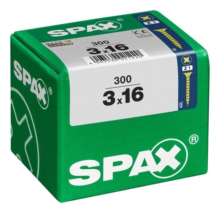 Spax schroef pozidrive verzinkt 3x16mm 300st