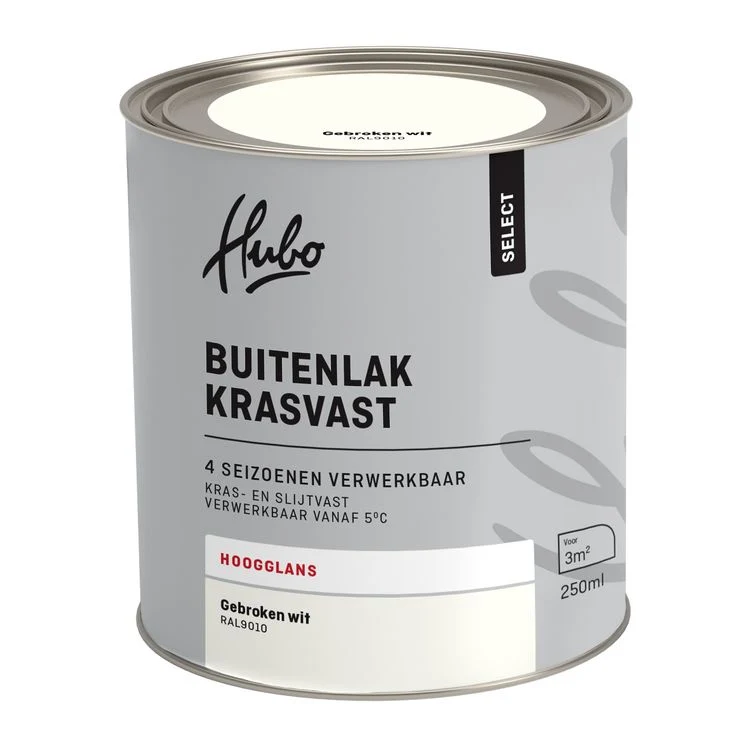 Hubo Select buitenlak hoogglans RAL9010 gebroken wit 250ml