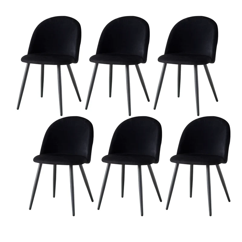 Eetkamerstoelen – Fluwelen Stoelen – Velvet Stoelen – Metalen Frame – Set Van 6 – Ergonomisch Comfort – Snelle Montage – Zwart