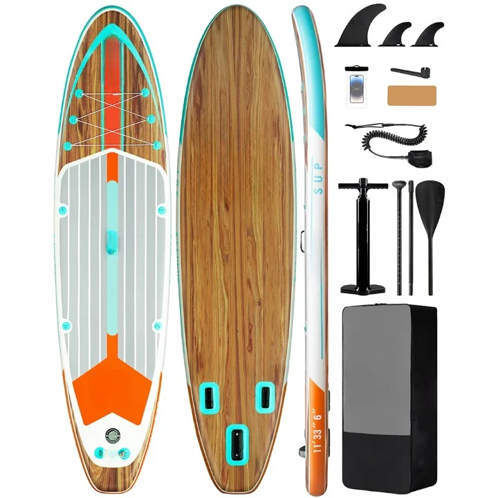 Opblaasbaar SUP-Board – Paddle Board – Stand Up Paddle – Waterdicht – Lichtgewicht – 335x84x15 Cm – Max Draagkracht 158 Kg - Houtkleur