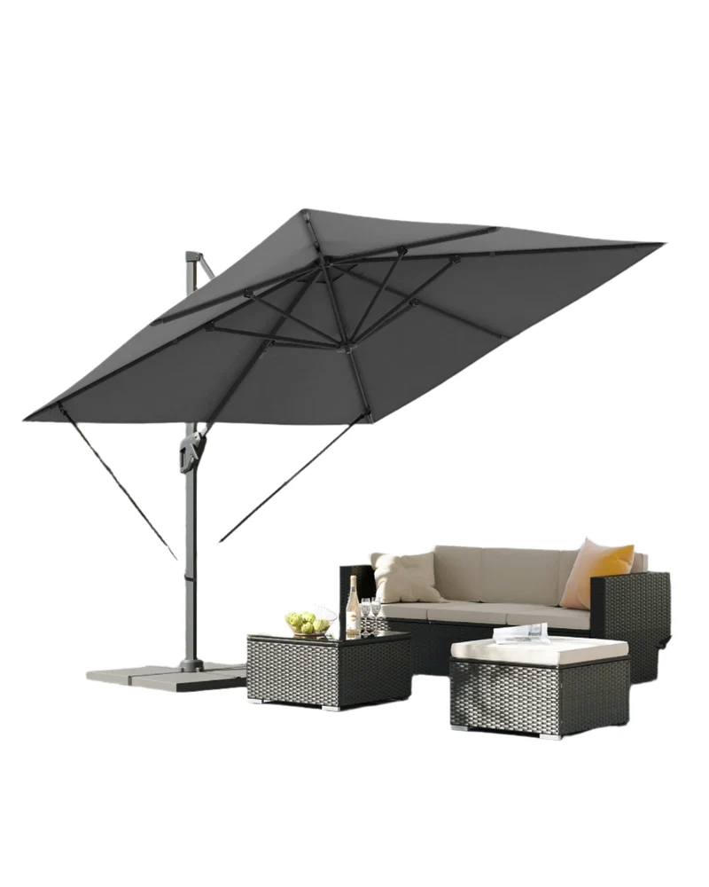 Parasol – Tuinparasol – Terrasparasol – Zonneparasol – Rond – 290x290 Cm – 360° Draaibaar - Rookgrijs