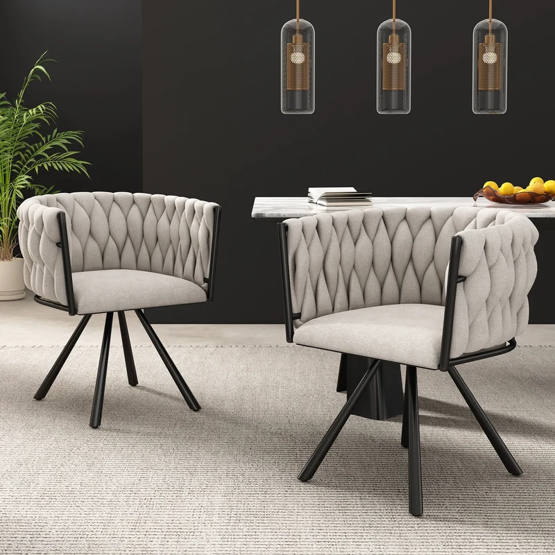 Draaistoelen – Eetkamerstoelen – Stoelen Met Armleuning – Comfortabele Stoelen – Ademend Linnen – 360° Draaifunctie