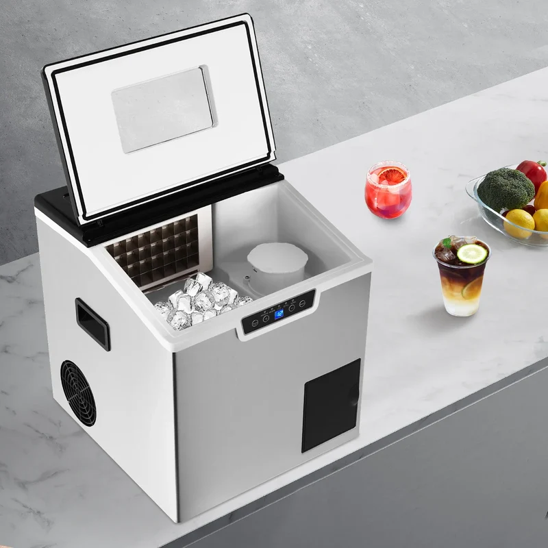 2-in-1 Ice Maker and Crusher, LCD Display, Auto Cleaning, Safety Alerts, Durable ABS & Stainless Steel, Perfect for Home or Cafe