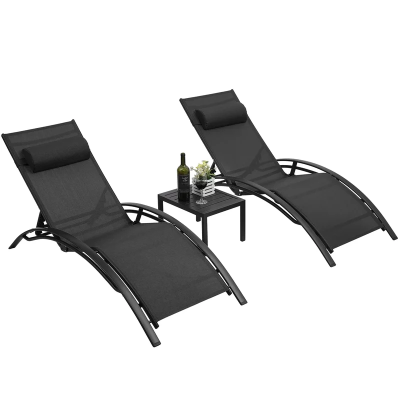 Ligbed Set – Verstelbare Ligstoelen – Outdoor Bedden – Tuinmeubelen – Aluminium Frame – 5 Verstelbare Standen – Weerbestendige Bekleding - Grijs