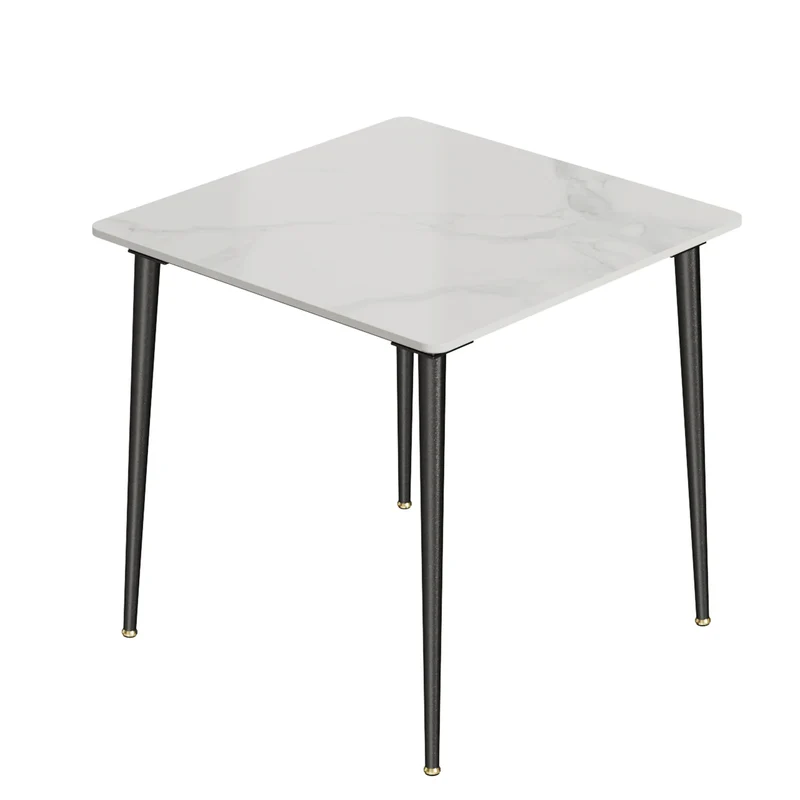 Eetkamertafel – Marmeren Tafel – Vierkante Eettafel – Compacte Tafel – Sintered Stone Blad – Robuuste Metalen Poot – 80x80 cm - Glanzend wit