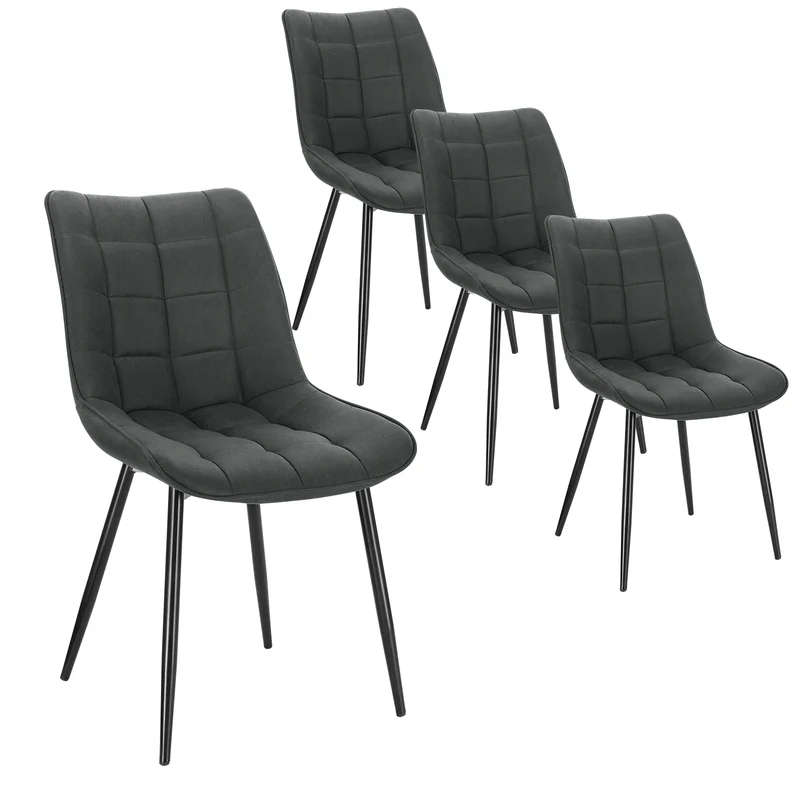 Eetkamerstoelen – Bureaustoelen – Makeup Stoelen – Stoelen Set 4 – Ergonomisch Design – Metalen Poten - Stof Antraciet