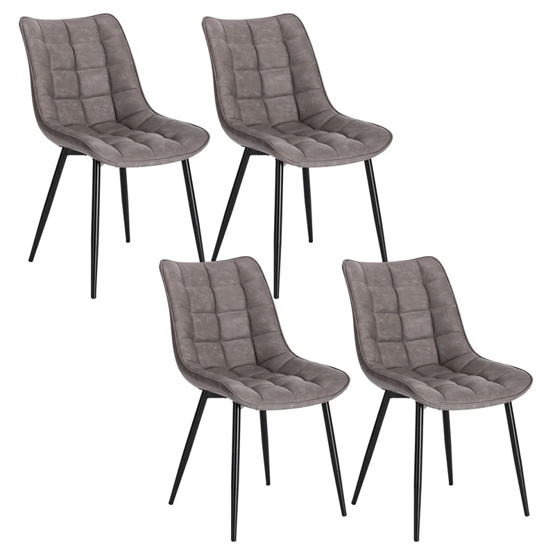 Eetkamerstoelen – Bureaustoelen – Makeup Stoelen – Stoelen Set 4 – Ergonomisch Design – Metalen Poten - Leer Donkergrijs