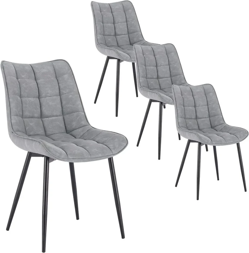 Eetkamerstoelen – Bureaustoelen – Makeup Stoelen – Stoelen Set 4 – Ergonomisch Design – Metalen Poten - Leer Grijs