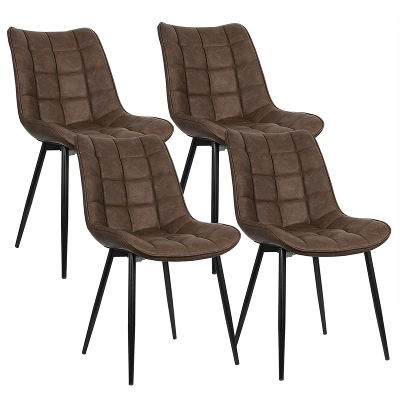 Eetkamerstoelen – Bureaustoelen – Makeup Stoelen – Stoelen Set 4 – Ergonomisch Design – Metalen Poten - Leer Bruin