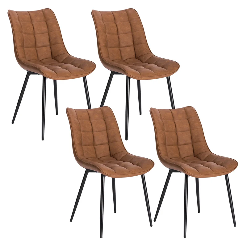 Eetkamerstoelen – Bureaustoelen – Makeup Stoelen – Stoelen Set 4 – Ergonomisch Design – Metalen Poten - Leer Lichtbruin