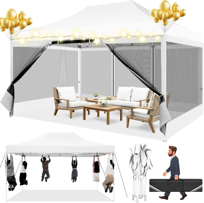 Tuinpaviljoen – Tuinhuisje – Pop-Up Tent – Buitenverblijf – Luifel – Waterdicht Frame – Verstelbare Hoogte - Wit