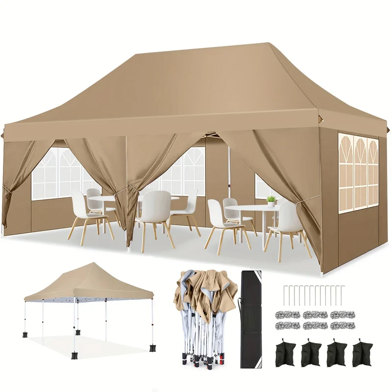 Partytent – Tuinklok – Tuinoverkapping – Pavilion – Overkapping – Waterdicht Oxford Stof – Verstelbare Hoogte – Afneembare Zijwanden - Khaki