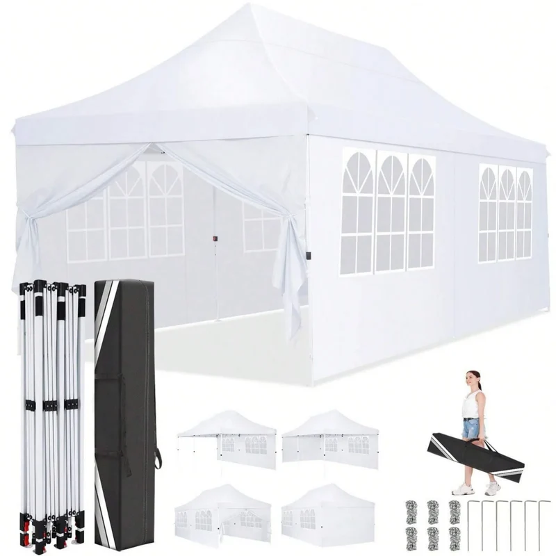 Partytent – Tuinklok – Tuinoverkapping – Pavilion – Overkapping – Waterdicht Oxford Stof – Verstelbare Hoogte – Afneembare Zijwanden - Wit