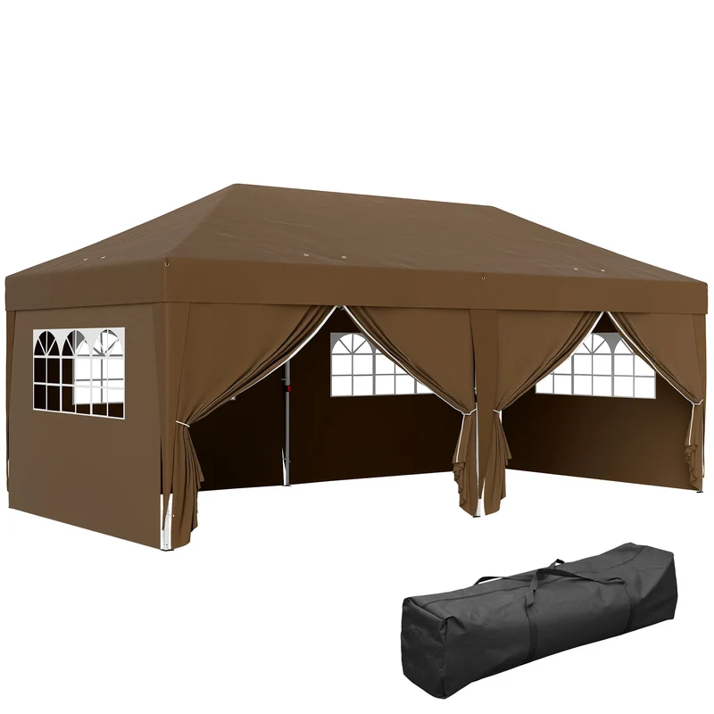 Opvouwbare Tuin Tent – Pop-Up Tent – Buiten Tent – Feest Tent – 6x3 Meter – Waterafstotend Polyester – Verstelbare Hoogte - Bruin