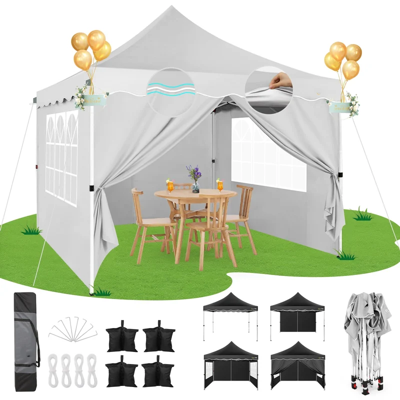 Opvouwbaar Paviljoen – Partytent – Tuinpaviljoen – Marktstand – Schaduwdoek – Waterdicht – Verstelbaar Frame - Wit