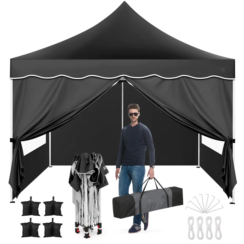 Opvouwbaar Paviljoen – Partytent – Tuinpaviljoen – Marktstand – Schaduwdoek – Waterdicht – Verstelbaar Frame - Zwart