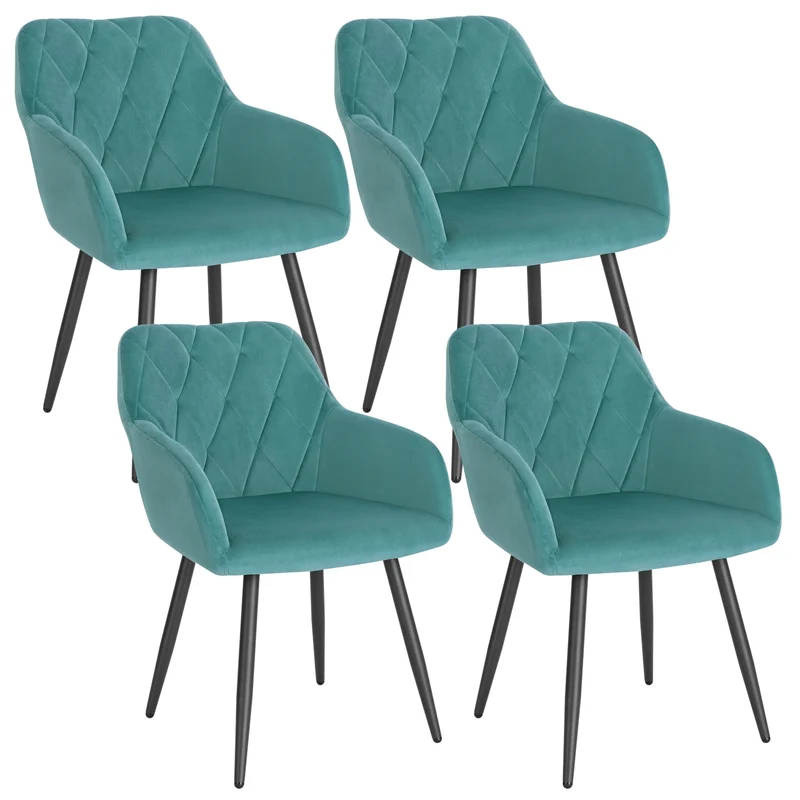 Eetkamerstoel – Bureaustoel – Stoel Met Armleuning – Scandinavische Stoel – Metalen Poten – Velvet Bekleding – Ergonomisch Design - Turks Groen