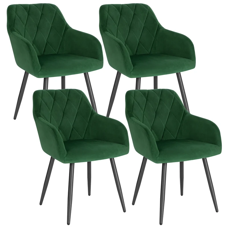 Eetkamerstoel – Bureaustoel – Stoel Met Armleuning – Scandinavische Stoel – Metalen Poten – Velvet Bekleding – Ergonomisch Design - Donkergroen