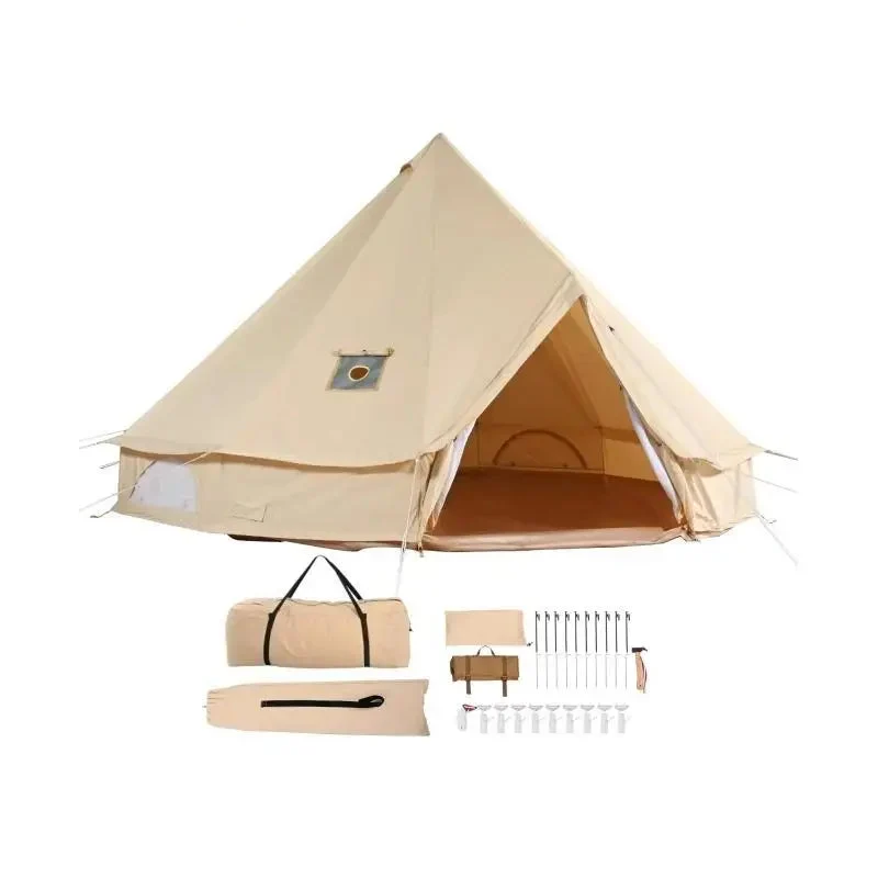 Canvas Bell Tent – Kampeertent – Familie Tent – Ruime Tent – Ademend Canvas – 4 Personen – Kacheluitlaat